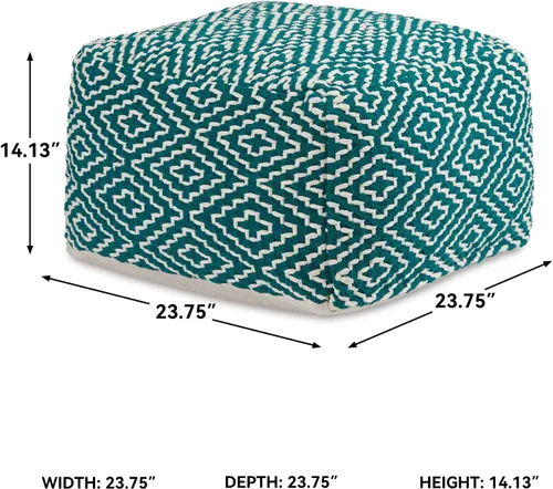 Vista 3 de Signature Design by Ashley Brynnsen Puf geométrico tejido a mano, color verde y blanco