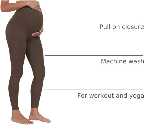 Vista 9 de WHOUARE Leggings de maternidad sobre el vientre con bolsillos para mujer, cintura alta, entrenamiento, pantalones de yoga