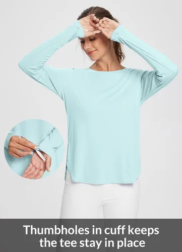 Vista 10 de BALEAF - Camisetas de sol de manga larga para mujer, con FPU 50+, para senderismo, ligeras, de secado rápido, protección contra rayos ultravioleta