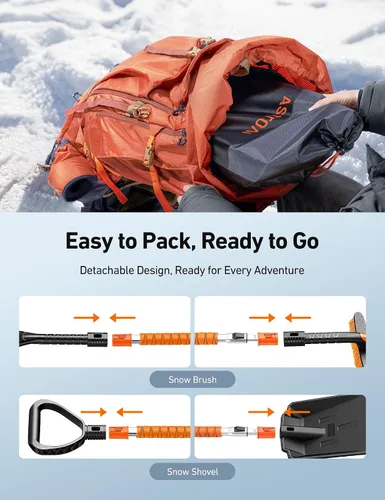 Vista 6 de AstroAI Kit de raspador de hielo y pala de nieve de 2 pulgadas, raspadores de hielo de 47.2 pulgadas para parabrisas de automóvil y cepillo de nieve