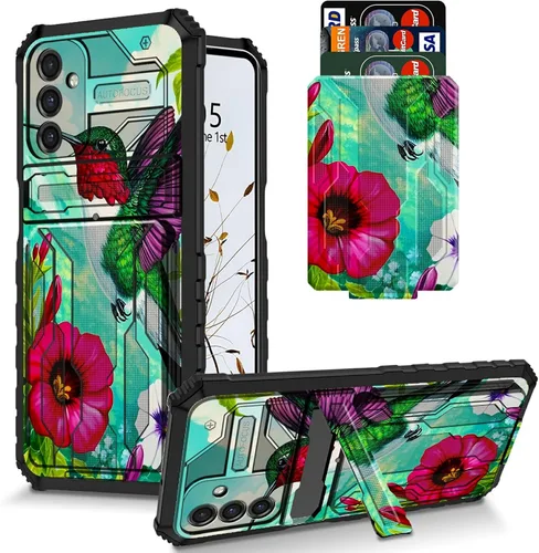Vista 8 de Funda para Galaxy S21 FE 5G 2022 con soporte, funda de doble capa de policarbonato duro de TPU suave, estampado de vaca, estampado animal