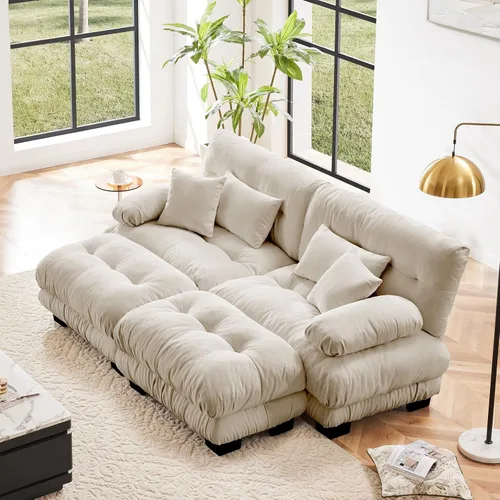 Vista 64 de Sofá modular en forma de U de 118 pulgadas con 2 otomanas, sofá de nube de terciopelo peletizado con almohadas de apoyabrazos de refuerzo, cómodo