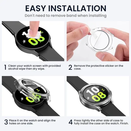 Vista 6 de Tensea Funda protectora de pantalla impermeable para Samsung Galaxy Watch FE 2024 y 5 2022 y 4 2021, accesorios de 1.575 in, cubierta protectora