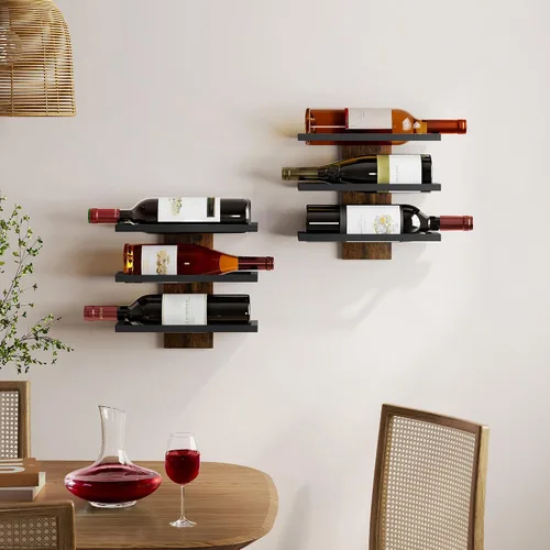 Vista 5 de Hoctieon - Estante para vinos de 3 niveles, madera marrón rústica Marrón rústico