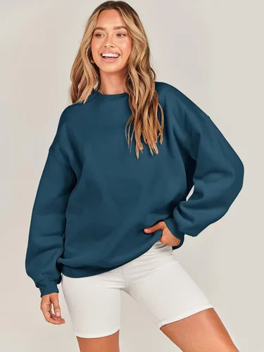 Vista 7 de ANRABESS Sudadera de gran tamaño para mujer, de forro polar, manga larga, cuello redondo, informal, para otoño 2023, ropa de moda