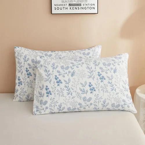 Vista 4 de HIGHBUY Juego de 2 fundas de almohada decorativas 100% algodón con estampado floral para niños y niñas (2 piezas, 20 x 26 pulgadas), cierre de sobre