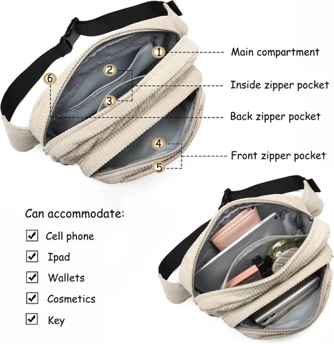 Vista 3 de Ibalulu Riñonera cruzada para mujer a la moda, bolsa para cinturón grande de 5 litros, bolso de pecho con correa ajustable, riñoneras de moda