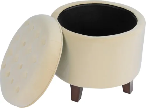 Vista 19 de HomePop Otomana tapizada redonda para almacenamiento Homepop Decoración del hogar Otomana redonda tapizada para reposapiés - Estampado Azul