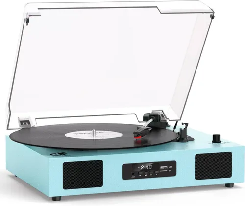 Vista 16 de Tocadiscos de vinilo Bluetooth con dos altavoces incorporados, grabación USB, transmisión por correa, 3 velocidades, tocadiscos para discos