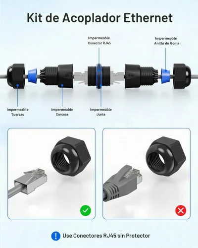 Vista 5 de VCELINK Acoplador RJ45 Impermeable IP68 Perfil Corto, Conector Ethernet Impermeable Blindado Cat6/Cat5E/Cat5, Extensor de Cable de Red LAN