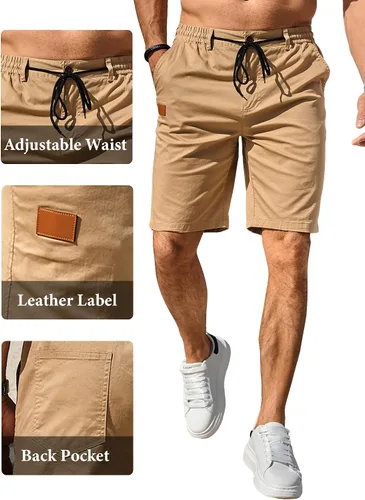 Vista 4 de Comdecevis Pantalones cortos casuales de algodón con cordón de verano para playa de sarga elástica para hombre
