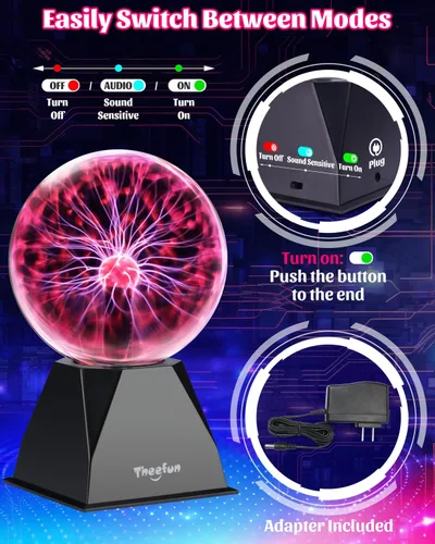 Vista 6 de Theefun Bola de Plasma: Verdadera Bola de 6 Pulgadas con Base de 3.5 Pulgadas, Globo de Plasma Regalos de Navidad Lámpara Sensible al Tacto y Sonido