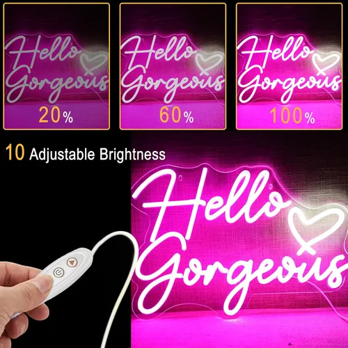 Vista 4 de Neonwall - Letrero de neón con texto en inglés "Hello Gorgeous para bodas, decoración de habitación de dormitorio, fiesta de cumpleaños, centro