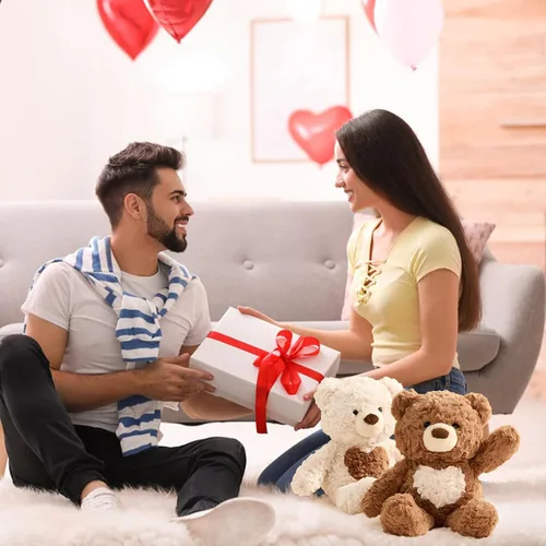 Vista 2 de Oso de Peluche de 34,8 cm con Corazón, Lindo Oso de Peluche de Felpa para Niñas y Niños (Beige)