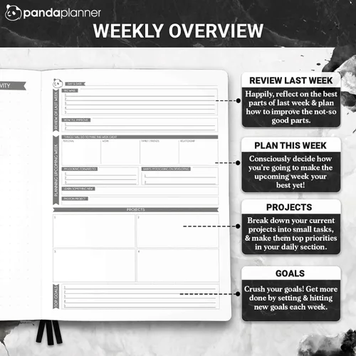 Vista 4 de Panda Planner Agenda semanal 2025-2026, sin fecha, para oficina, escuela y hogar, cuaderno organizador de cuero vegano suave de 8 x 11 pulgadas