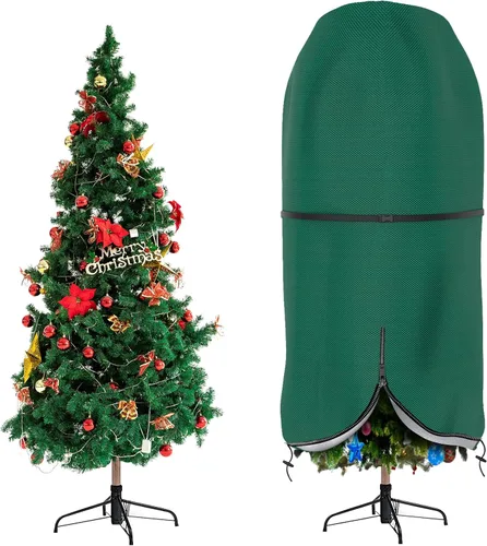 Vista 4 de Funda para árbol de Navidad con correas ajustables, bolsa de almacenamiento vertical duradera para árbol de Navidad con cremallera y cordón