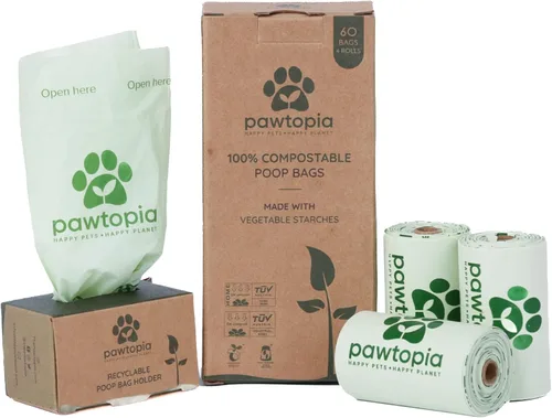 Vista 14 de Pawtopia Bolsas biodegradables para excrementos de perro, 60 unidades, compostables para el hogar, a prueba de fugas, fáciles de abrir