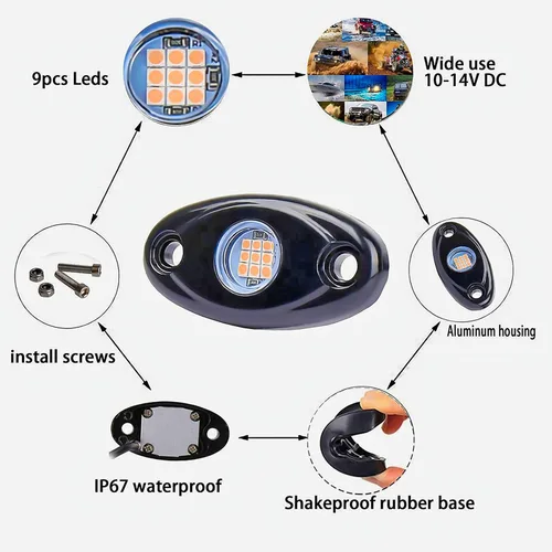 Vista 3 de Luces ledes Rock púrpura rosa con 4 cápsulas de neón de 12 V, kit de debajo de la carrocería, cúpula de arrastre, lámpara de rueda exterior