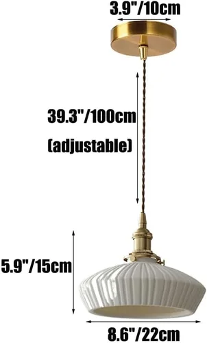 Vista 2 de Mid Century Vintage Pendant Light Fixture, Modern Brushed Brass Ceiling Hanging Lighting, Height Adjustable White Glass Shade Chandelier for Dining