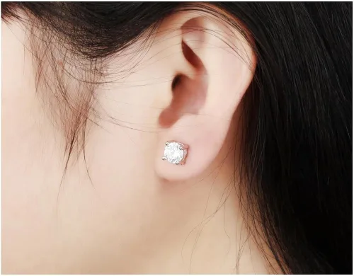 Vista 7 de Pendientes de tuerca de acero de titanio chapado en platino princesa 3A Rhinestone para mujer