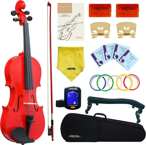 Vista 10 de CRAFTEEM 1/2 Conjunto de violín negro premium hecho a mano para principiantes, adultos y niños con cinta adhesiva para dedos de 5 colores - Violín