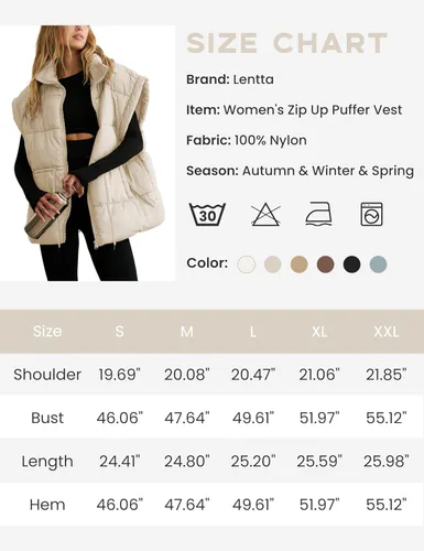 Vista 8 de Lentta Chaleco acolchado para mujer con cordón ajustable en la cintura ligero acolchado con cremallera y bolsillos