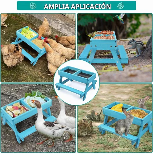 Vista 6 de Mesa de picnic de pollo, comedero de pollo sin desperdicios hecho a mano de madera, kit grande de comedero de pollo para bricolaje, comederos