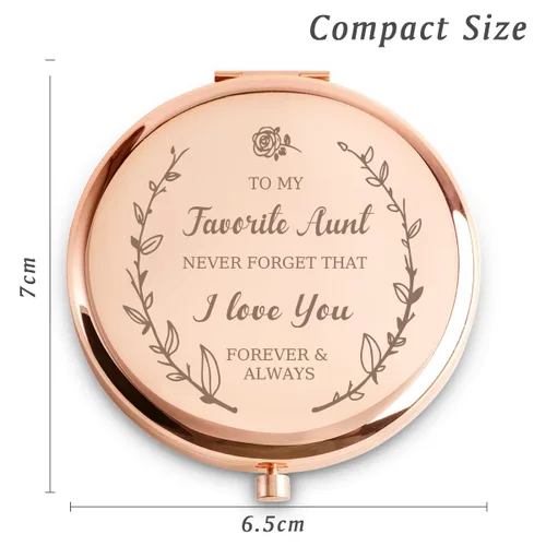 Vista 3 de Regalos de Sobrina y Sobrino para Tía, Regalos Personalizados para Tía, Espejo Compacto Personalizado Grabado para Regalos de Navidad, Secreto
