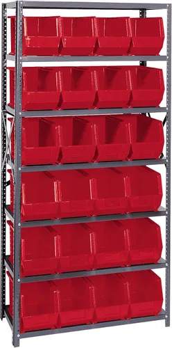 Vista 496 de Quantum QSBU-245BK Heavy Duty Shelving Unit with (7) Shelves and (24) QUS245 Black Bins for Garage Warehouse Storage Distribution 400 lb Load