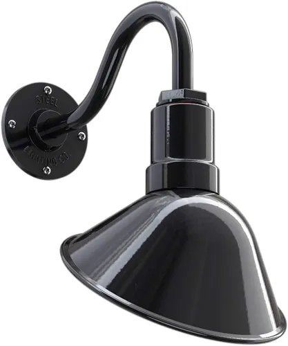 Vista 10 de Steel Lighting Co. Luz de Letrero de Tienda Venice para Pared de Acento de Restaurante al Aire Libre Cúpula de 9 pulgadas Brazo Recto de 6