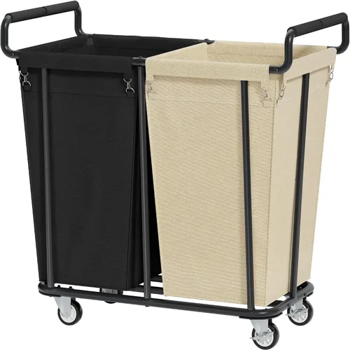 Vista 8 de Cesta de lavandería con ruedas, cesta de lavandería mediana de 250 litros para almacenamiento de ropa, carrito de lavandería resistente con asa Negro
