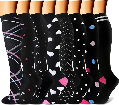 Vista 34 de CHARMKING Calcetines de compresión para mujeres y hombres para circulación (8 pares) 15-20 mmHg, mejor soporte para ciclismo atlético