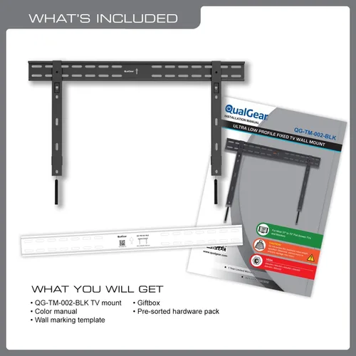 Vista 3 de QualGear QG-TM-002-BLK - Soporte de pared fijo y ultra delgado de 37 a 70 pulgadas, perfil bajo, universal para televisores LED, color negro