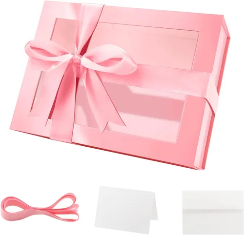 Vista 32 de PACKQUEEN Caja de regalo grande negra con ventana, 13.5 x 9 x 4.1 pulgadas, caja de regalo transparente para regalo, contiene cinta, tarjeta, caja