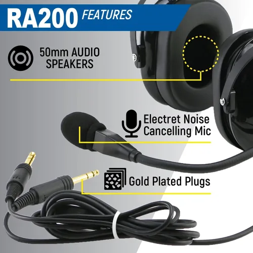 Vista 8 de Rugged Air RA200 auriculares para pilotos de aviación general, color negro