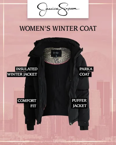 Vista 2 de Jessica Simpson Abrigo de invierno para mujer Parka acolchada pesada Chaqueta de nieve aislada para mujer (S-XL)