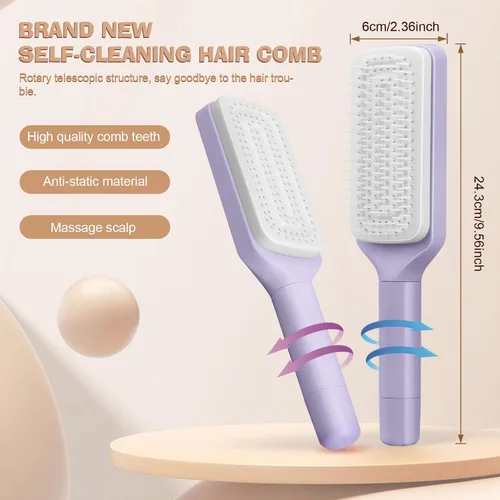 Vista 3 de Cepillos para el cabello para mujeres, cepillo desenredante de cabello, cepillo de pelo limpio con un solo clic con cerdas retráctiles, cepillo