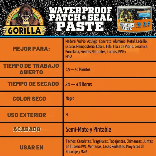 Vista 5 de [Usado] GORILLA - Pasta selladora de goma impermeable para parche y sellado, negra, lata de 1 libra (paquete de 1)