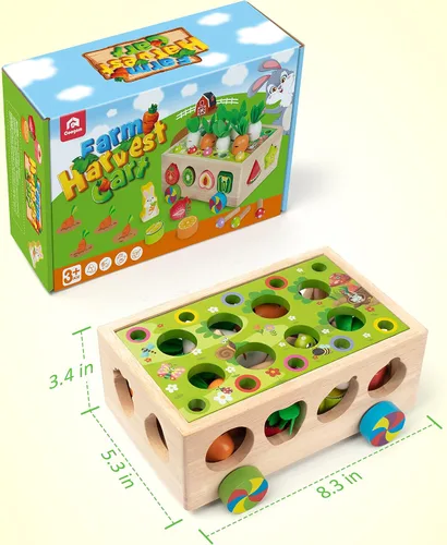 Vista 7 de Coogam Montessori - Juguetes de motricidad fina para bebé pequeño, clasificador de formas de madera, juego de cosecha de zanahorias para relleno