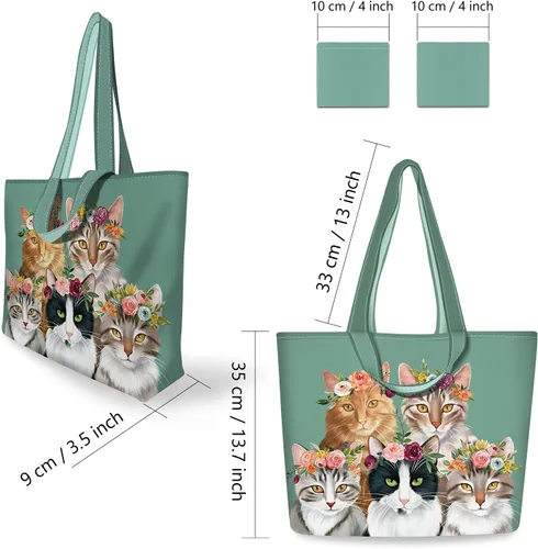 Vista 4 de NymphFable Bolsas de compras para gatos lindos, paquete de 2 bolsas reutilizables para comestibles de 50 libras Tela de poliéster duradera, diseño