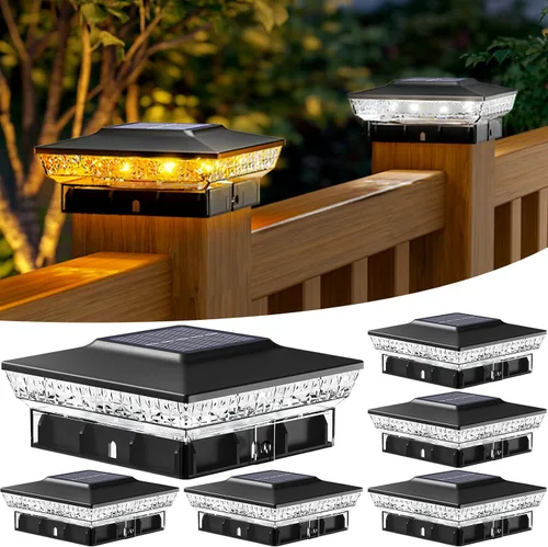 Vista 15 de btfarm Paquete de 8 luces solares para punta de poste al aire libre, 2 modos de color 16 luces LED para postes de valla se ajustan a 4x4 3.5x3.5