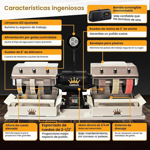 Vista 4 de Máquina de cabujón CabKing Equipo Lapidario – Máquina de pulido de joyas de 8" para molienda de gemas y pulido de piedras, incluye ruedas