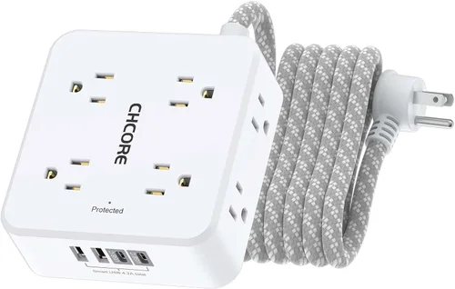 Vista 12 de Protector de Sobretensiones Tira de Alimentación - CHCORE Cable de Extensión Trenzado de 5 Pies con 8 Tomas con 4 Puertos USB (2 USB C) Estación
