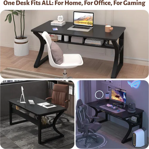 Vista 8 de StarGraph Escritorio para computadora, 47 y 55 pulgadas, parte superior de MDF con patas de metal en forma de U, estilo moderno, rectangular