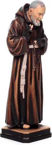 Vista 4 de Holyart Estatua de madera pintada de San Padre Pío de Pietralcina, 4.7 in