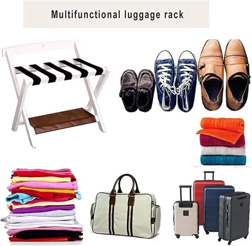 Vista 4 de Luggage Rack Folding Furniture Tray Rack Set of 2 - Portable Backpack Luggage Holder Storage Organizer Unit, Bring Backrest Multifunctional Storage
