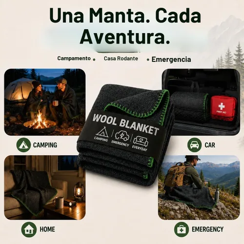 Vista 7 de Manta de Lana para Acampada – 70% Lana Resistente de Servicio Pesado Estilo Militar, Cálida y Lavable, Manta Ignífuga para Emergencias Gris