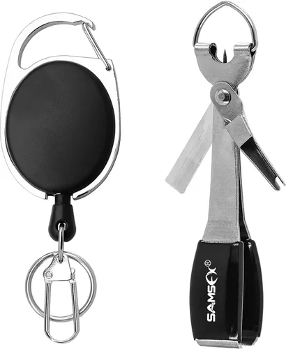 Vista 9 de SAMSFX Herramienta para atar nudos de pesca, pinzas de pesca con mosca multifuncionales con retractor, hilo de pesca Knot Tyer, nudos de uñas