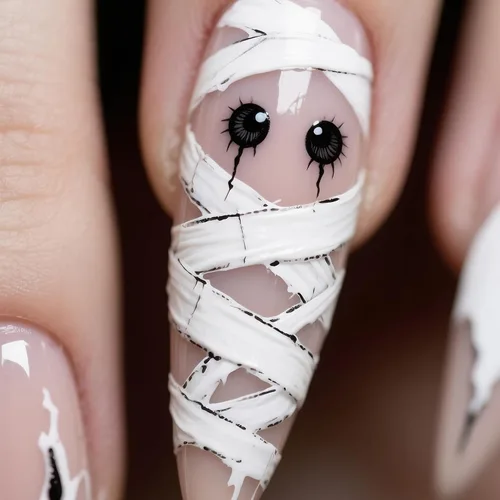Vista 29 de Paquete de 6 144 uñas acrílicas de Halloween a presión, uñas postizas reutilizables de cobertura completa, uñas postizas adhesivas con pegamento