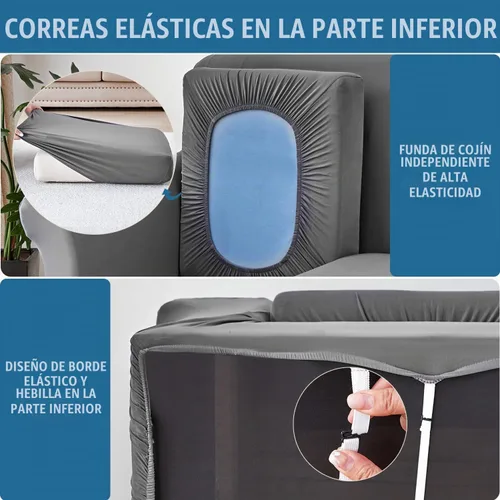 Vista 4 de JQinHome Funda elástica de 4 piezas para sofá, funda para sofá, funda para loveseat con 2 fundas de cojín separadas, protector de muebles lavable